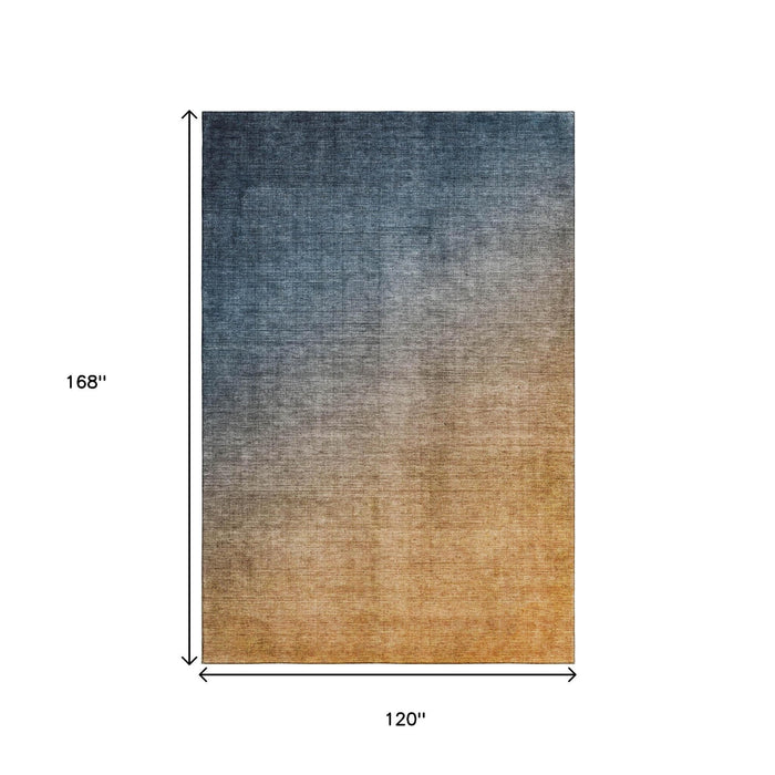 10' X 14' Ombre Washable Area Rug With UV Protection (649678) - Navy Blue / Orange