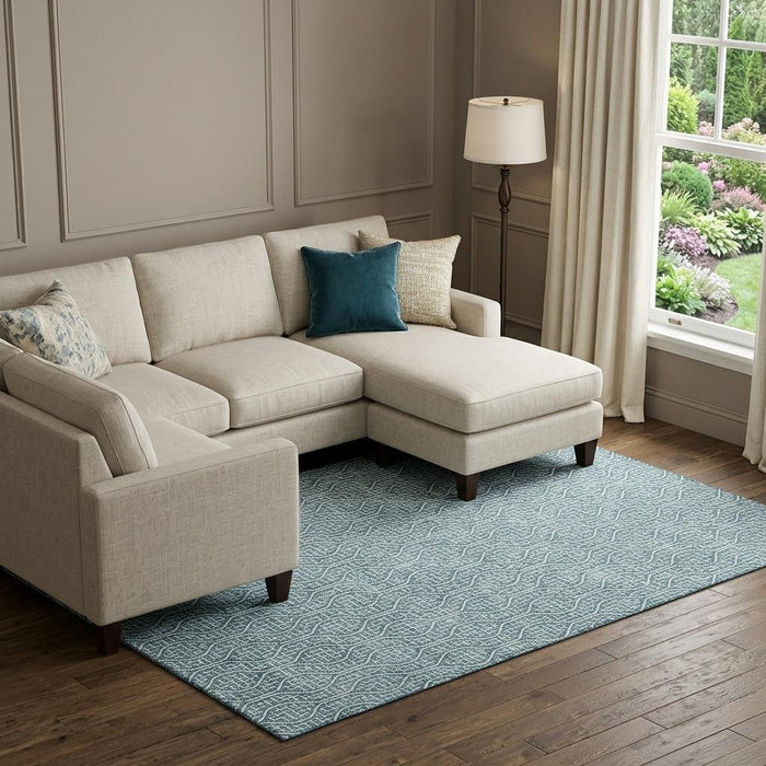 10' X 14' Geometric Washable Area Rug With UV Protection (673675) - Teal / Ivory