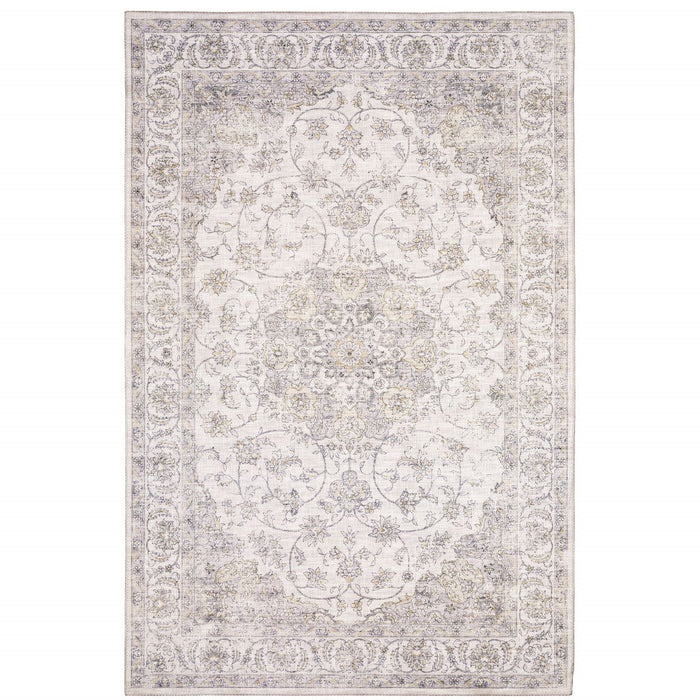 9' x 12' Oriental Power Loom Stain Resistant Area Rug - Beige Gold And Gray