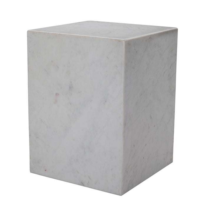 20" Marble Square Block End Table - White