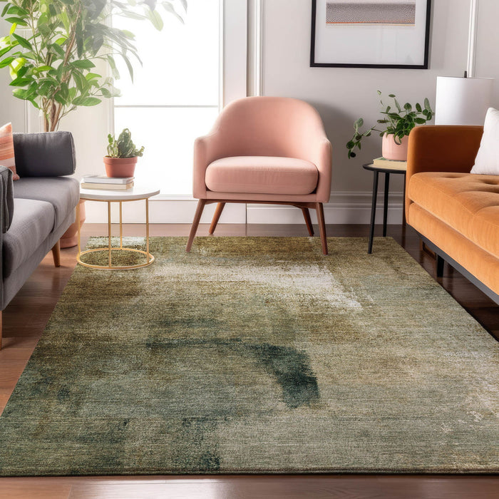 8' X 10' Abstract Washable Area Rug With UV Protection - Brown / Ivory