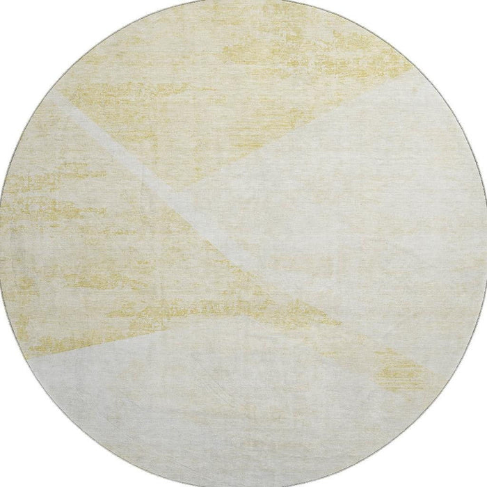 8' Geometric Washable Round Rug Polyester With UV Protection - Gold And Ivory
