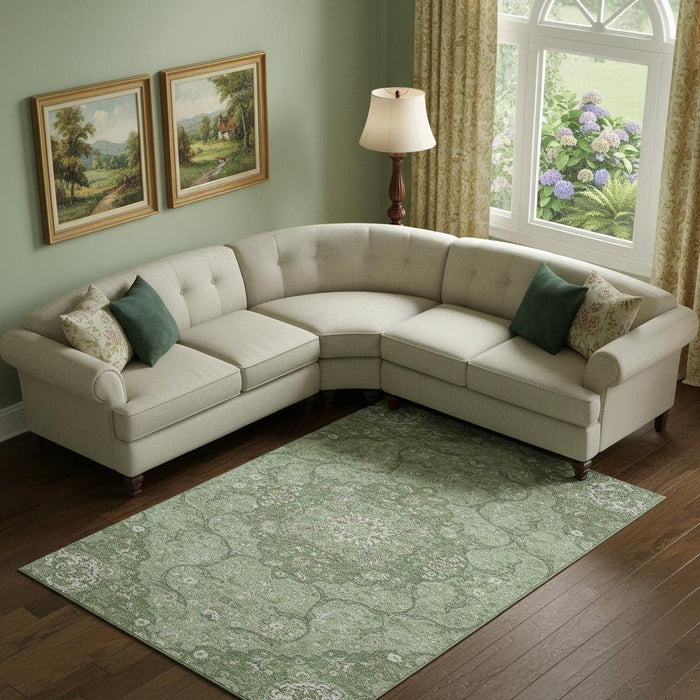 10' X 14' Medallion Washable Area Rug With UV Protection (696824) - Artichoke Green / Ivory