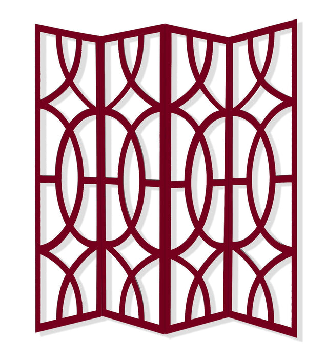 Solid Wood Folding Four Panel Screen Room Divider - Red