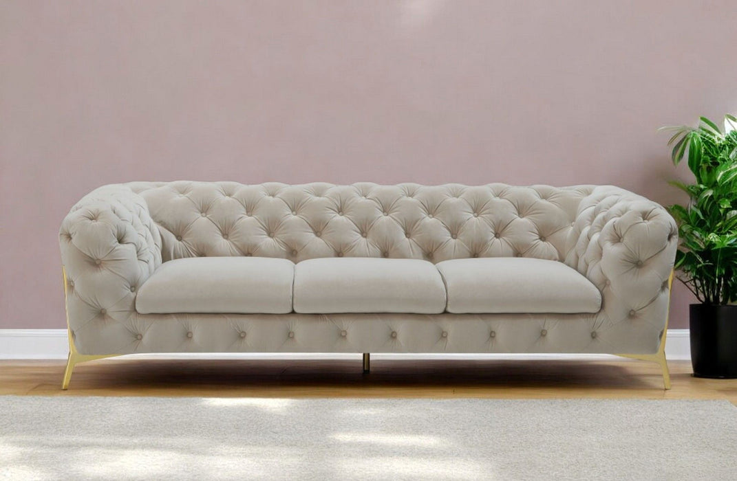 Contemporary Velvet Accent Sofa - Beige / Gold