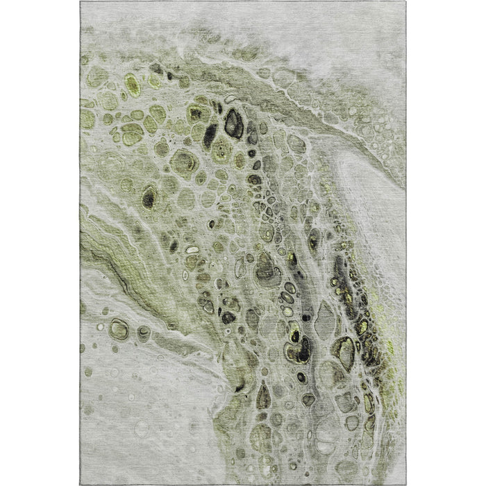 10' X 14' Abstract Washable Area Rug With UV Protection (708547) - Artichoke Green / Gray / Silver