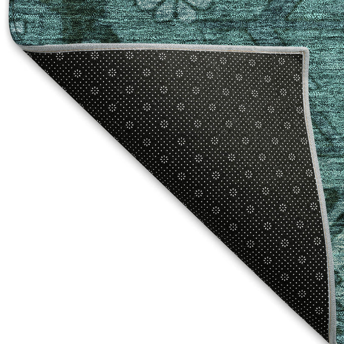 10' X 14' Floral Washable Area Rug With UV Protection (667264) - Teal / Gray