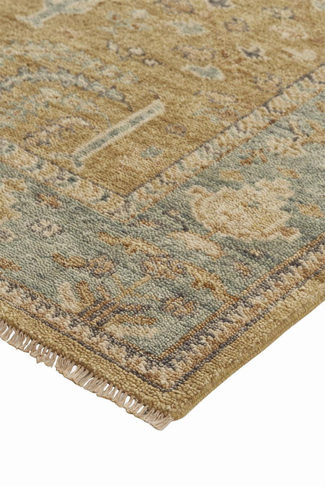 10' x 13' Wool Floral Hand Knotted Stain Resistant Area Rug With Fringe - Gold