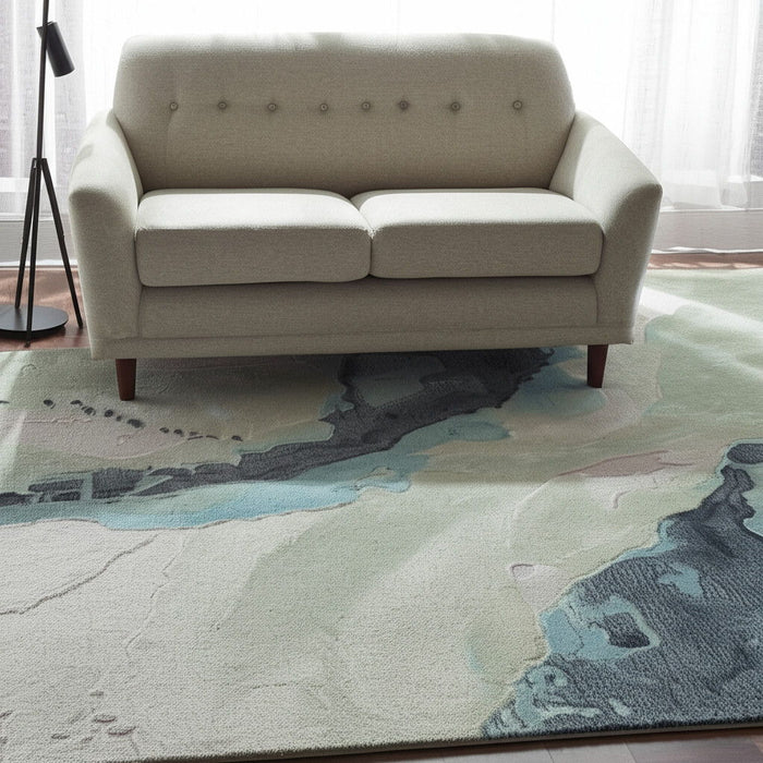 5' X 8' Abstract Hand Tufted Area Rug - Blue / Ivory