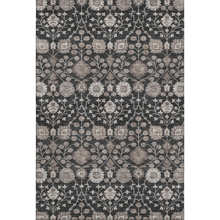 10' X 14' Floral Washable Area Rug With UV Protection (686999) - Black / Beige / Brown