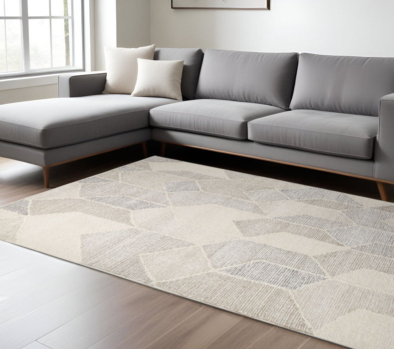 9' X 12' Wool Geometric Hand Woven Area Rug - Beige