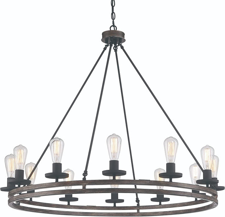 37'' Candle Style Twelve Light Metal Dimmable Chandelier - Brown / Black