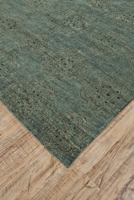8' X 10' Floral Hand Knotted Area Rug (744263) - Blue / Green / Taupe