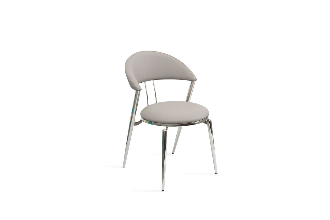 Faux Leather Stainless Steel Open Back Dining Side Chairs (Set of 2) - Gray / Silver