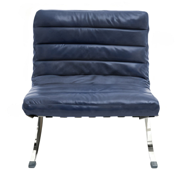 Tufted Leather Upholstered Folding Lounge Chair - Blue / Silver