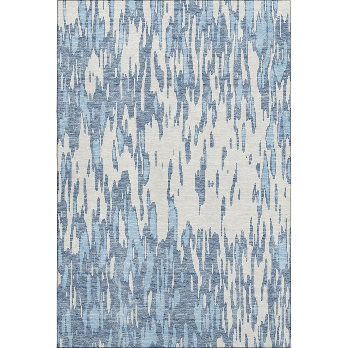 10' X 14' Abstract Washable Area Rug With UV Protection (675150) - Denim Blue / Ivory