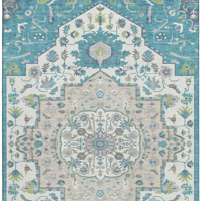 10' X 14' Oriental Washable Area Rug With UV Protection (677783) - Teal / Ivory / Green