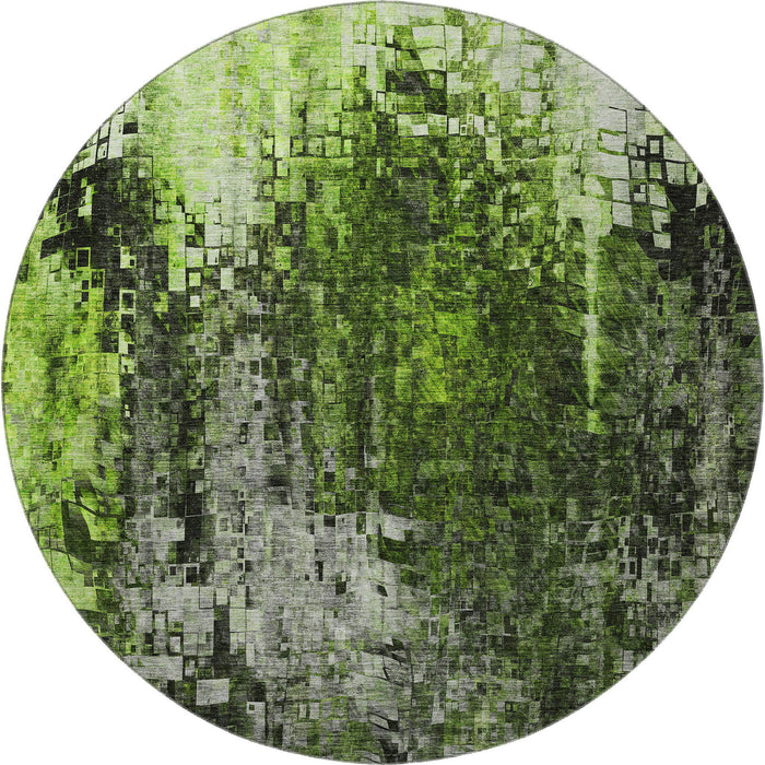 8' Abstract Washable Round Rug With UV Protection (650251) - Green / Gray