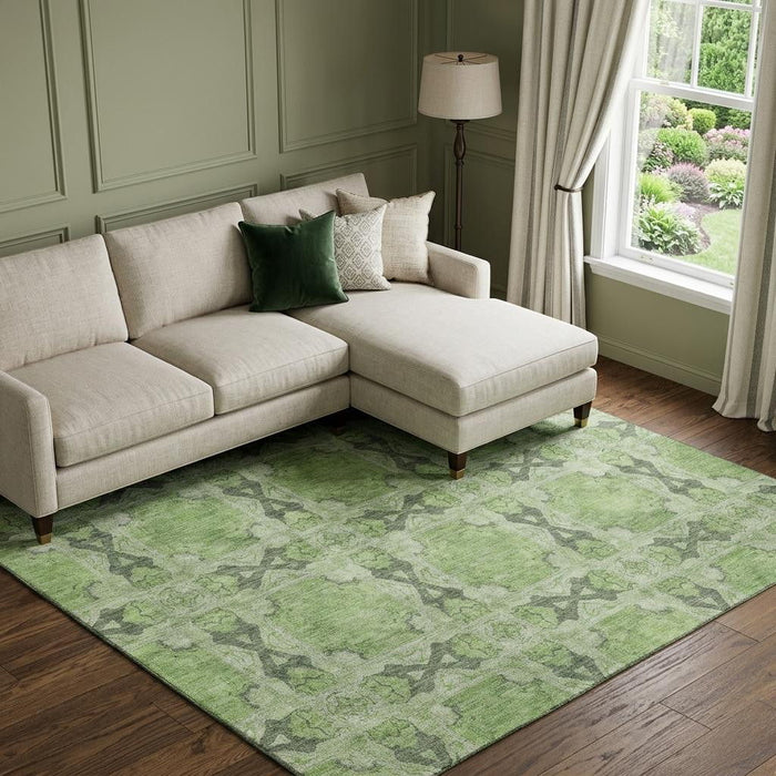 10' X 14' Floral Medallion Washable Area Rug With UV Protection (649492) - Green / Gray / Ivory