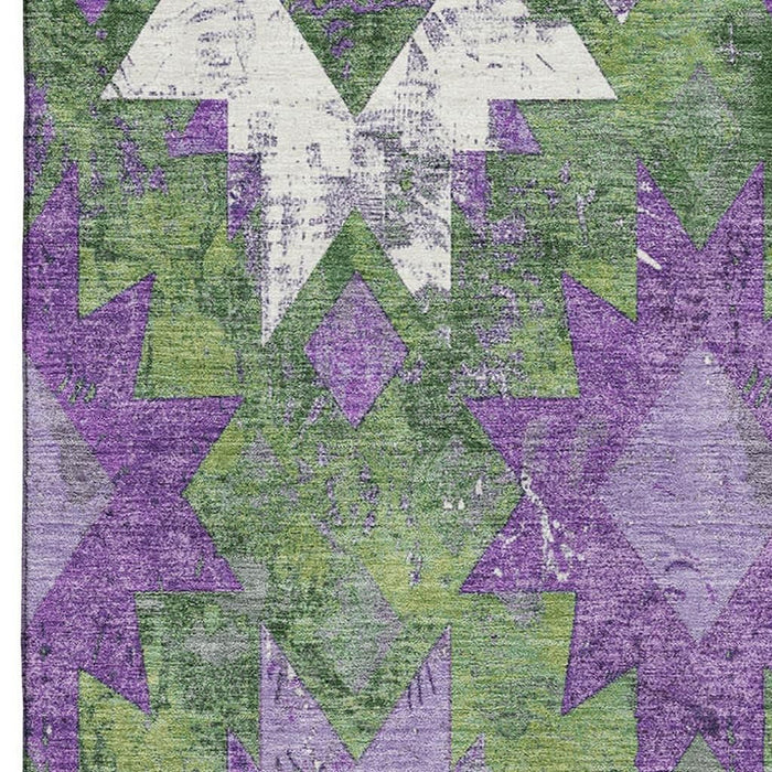 10' X 14' Southwestern Washable Area Rug With UV Protection (706649) - Green / Purple / Ivory