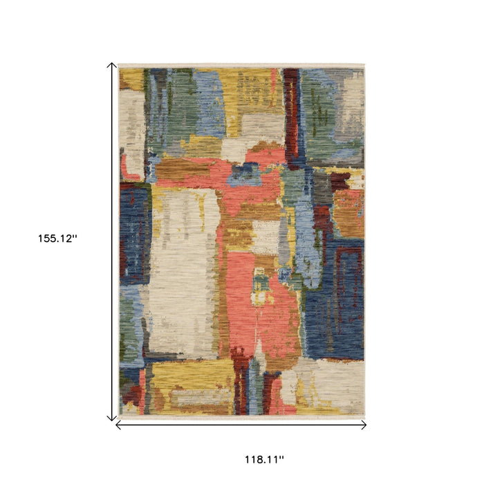10' X 13' Abstract Area Rug With Fringe - Pink