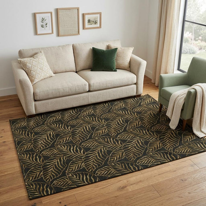 5' X 8' Floral Hand Knotted Area Rug (744183) - Black / Green / Gold
