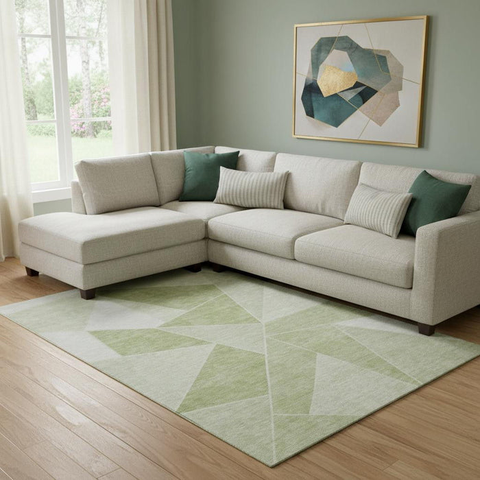 8' X 10' Geometric Washable Area Rug With UV Protection (653276) - Artichoke Green / Ivory