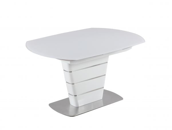 Chintaly CHARLOTTE Tapered Pedestal with Steel Accents Gloss White / Brushed SS