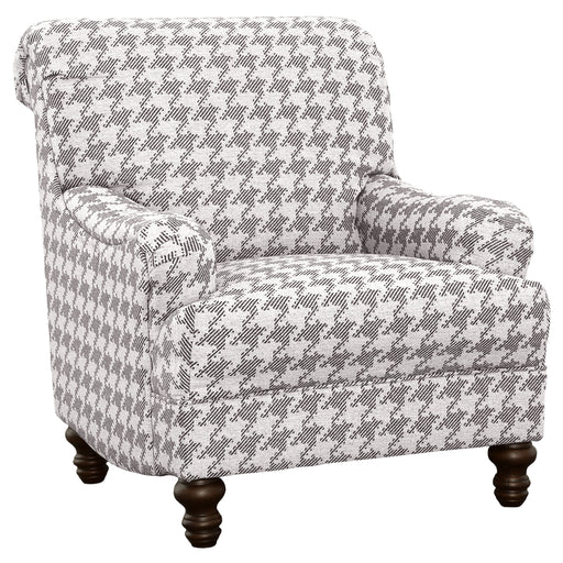 Grey Glenn upholstered English arm accent chair by CoasterElevations, showcasing plush fabric and classic design.