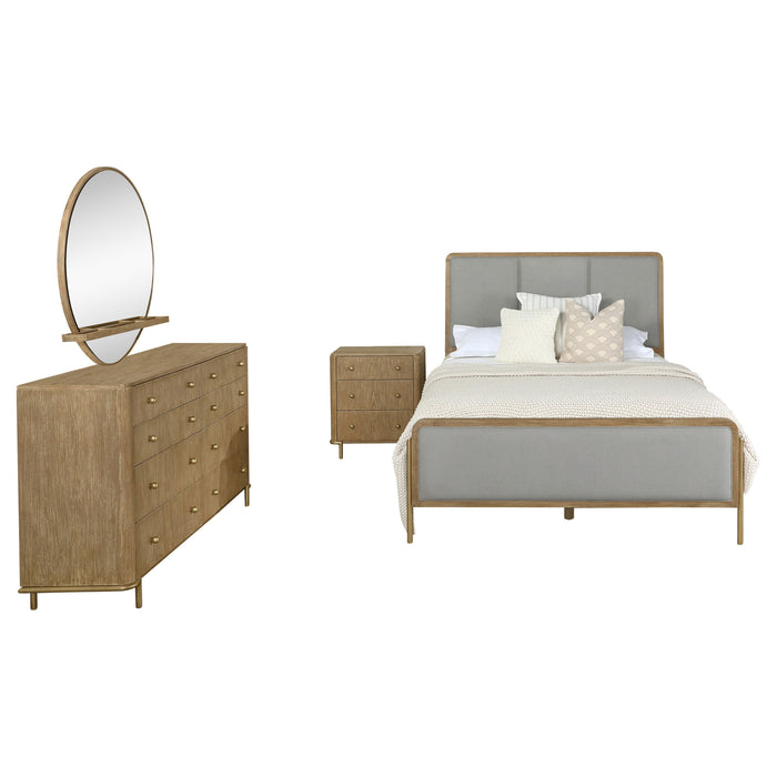 CoasterElevations Arini 4-piece Eastern King bedroom set with sand wash and grey finish, featuring a bed frame and matching furniture.