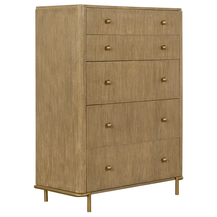 CoasterElevations Arini 5-piece Queen Bedroom Set in sand wash and grey with bed frame, nightstands, and dresser, stylish bedroom furniture