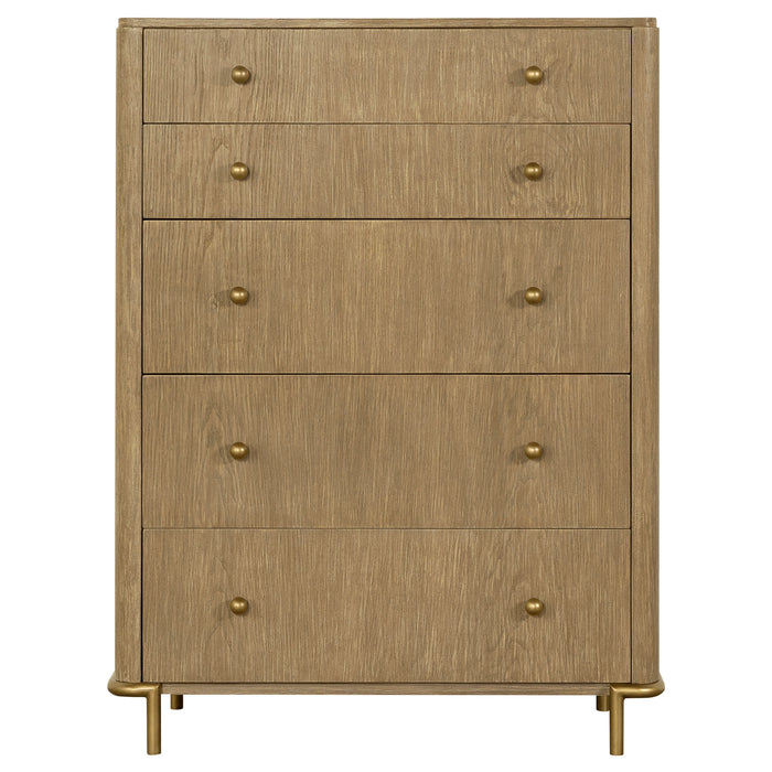 CoasterElevations Arini 5-piece queen bedroom set in sand wash and grey with bed frame, nightstands, and dresser furniture
