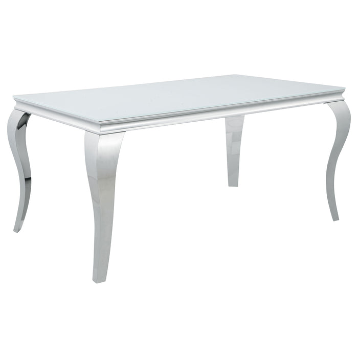 CoasterElevations Carone 5-piece 61-inch rectangular white glass dining table set with teal chairs, modern furniture for dining room