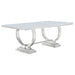 CoasterElevations Antoine 5-piece rectangular glass top dining table set with grey finish, includes table and matching chairs.