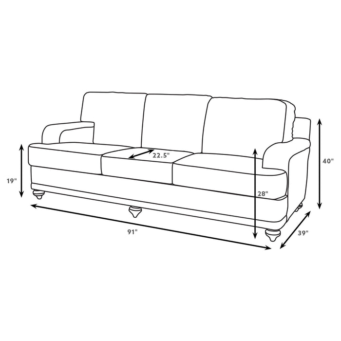 CoasterElevations Glenn 2-piece upholstered sofa set in light grey and blue fabric, showing the stylish living room furniture.