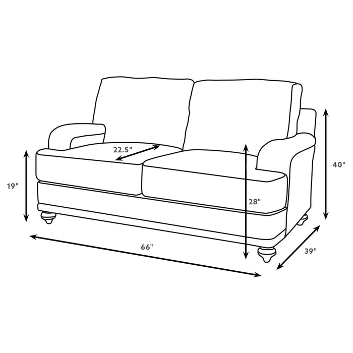 CoasterElevations Glenn 2-piece upholstered sofa set with light grey and blue fabric, featuring plush cushions and modern design.