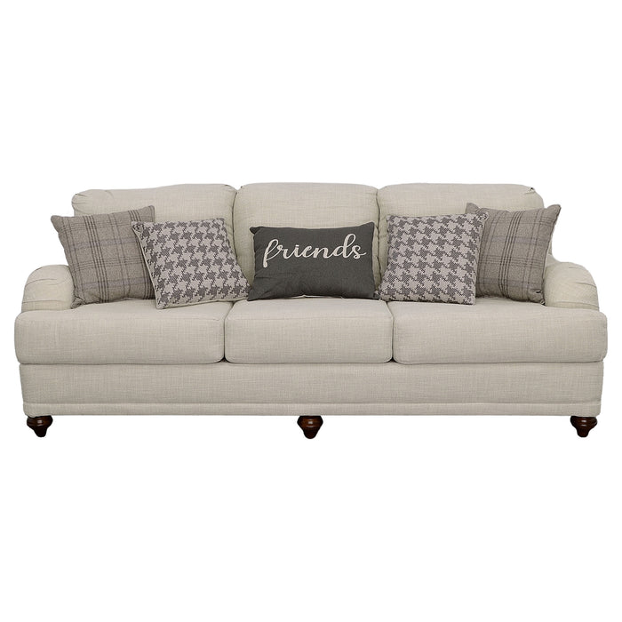 CoasterElevations Glenn 2-piece upholstered sofa set in light grey and grey fabric with plush cushions and modern design.