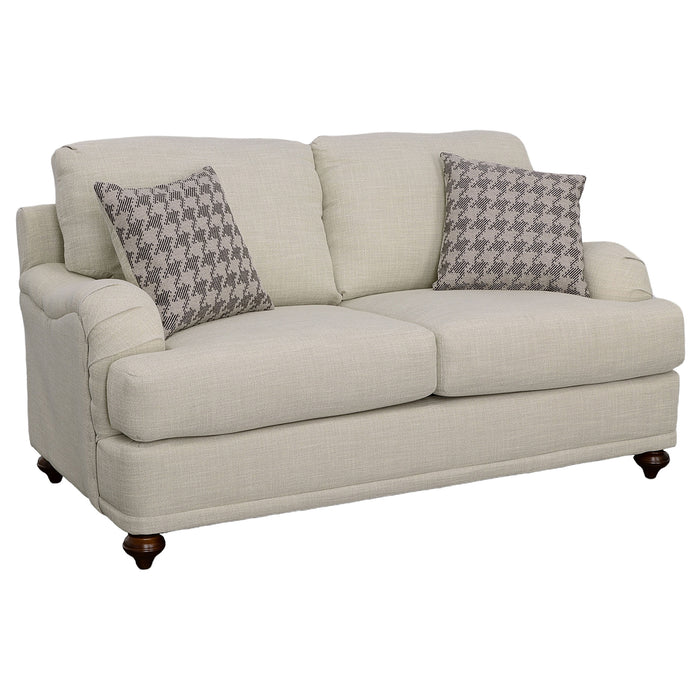 CoasterElevations Glenn 2-piece upholstered sofa set in light grey and grey fabric, featuring plush cushions and modern design.