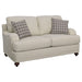 CoasterElevations Glenn 2-piece upholstered sofa set in light grey and grey fabric, featuring plush cushions and modern design.