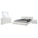 White Jeremaine 4-piece California King bedroom set by CoasterEssence, includes bed frame, nightstands, and dresser with modern design.