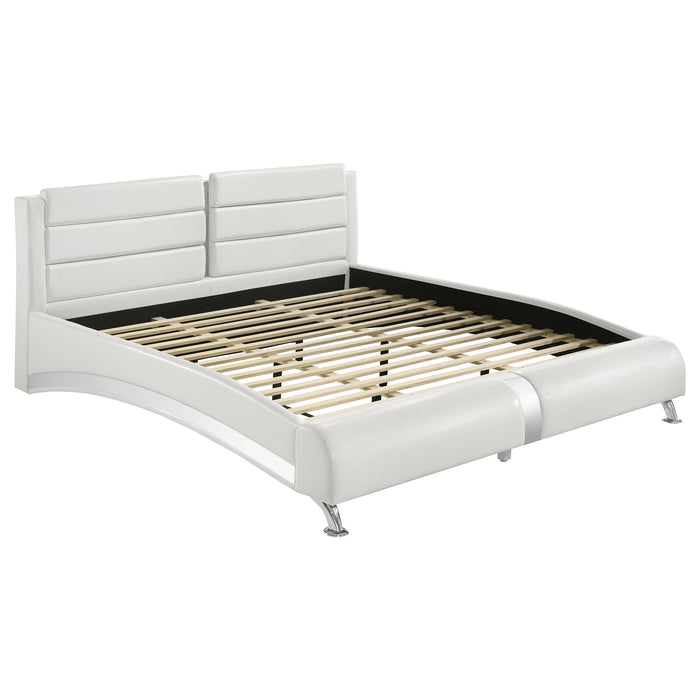 CoasterEssence Jeremaine 4-piece California King bedroom set with white finish, including bed frame, nightstands, and dresser.