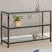 CoasterEssence Trini black nickel 2-shelf glass top entryway console table showcasing sleek design and modern style.