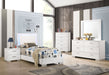 White high gloss Felicity 4-piece twin bedroom furniture set by CoasterEssence, featuring a bed, nightstands, and dresser.