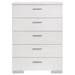White high gloss Felicity 5-piece queen bedroom set by CoasterEssence, including bed frame, nightstands, and dresser.