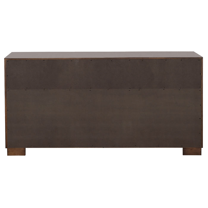 Jessica 4-piece queen LED bedroom furniture set in cappuccino finish, includes bed, nightstands, and dresser from CoasterEssence.