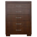 CoasterEssence Jessica 5-piece queen bedroom set with LED lighting in cappuccino finish, includes bed, nightstands, and dresser.