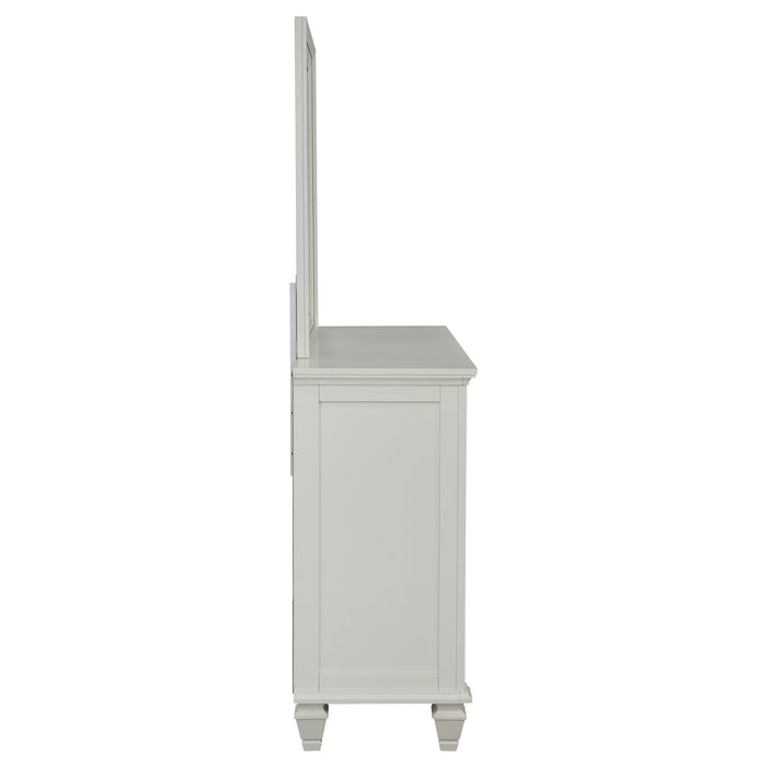Cream white Sandy Beach 11-drawer dresser with matching mirror, featuring a modern furniture design by CoasterEssence.