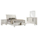 Cream white Sandy Beach 4-piece Eastern King bedroom furniture set by CoasterEssence, including bed, nightstands, and dresser.