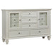 Cream white Sandy Beach 5-piece Eastern King bedroom furniture set by CoasterEssence, including bed, nightstands, and dresser.