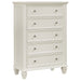 Cream white Sandy Beach 5-piece Eastern King bedroom furniture set by CoasterEssence, featuring a bed, nightstands, and dresser.